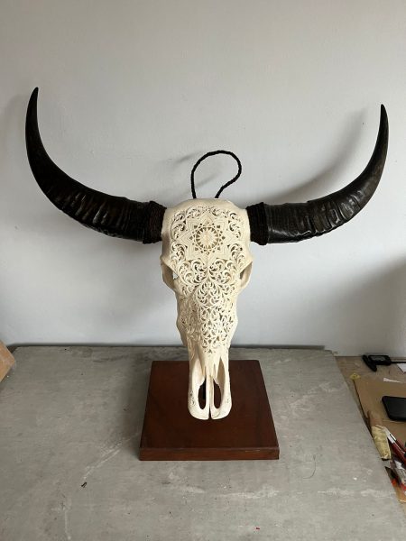 Skullartwork Wasserbüffelschädel. Handgefertigte und traditionell hergestellt auf Bali, jeder Bali Skull ist ein Unikat.